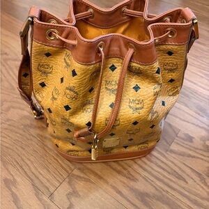 MCM Gold and Tan Shoulder Bag